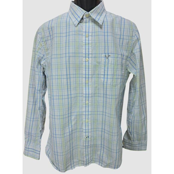 American Eagle Mens Blue-Green Plaid Shirt Medium - Picture 1 of 8